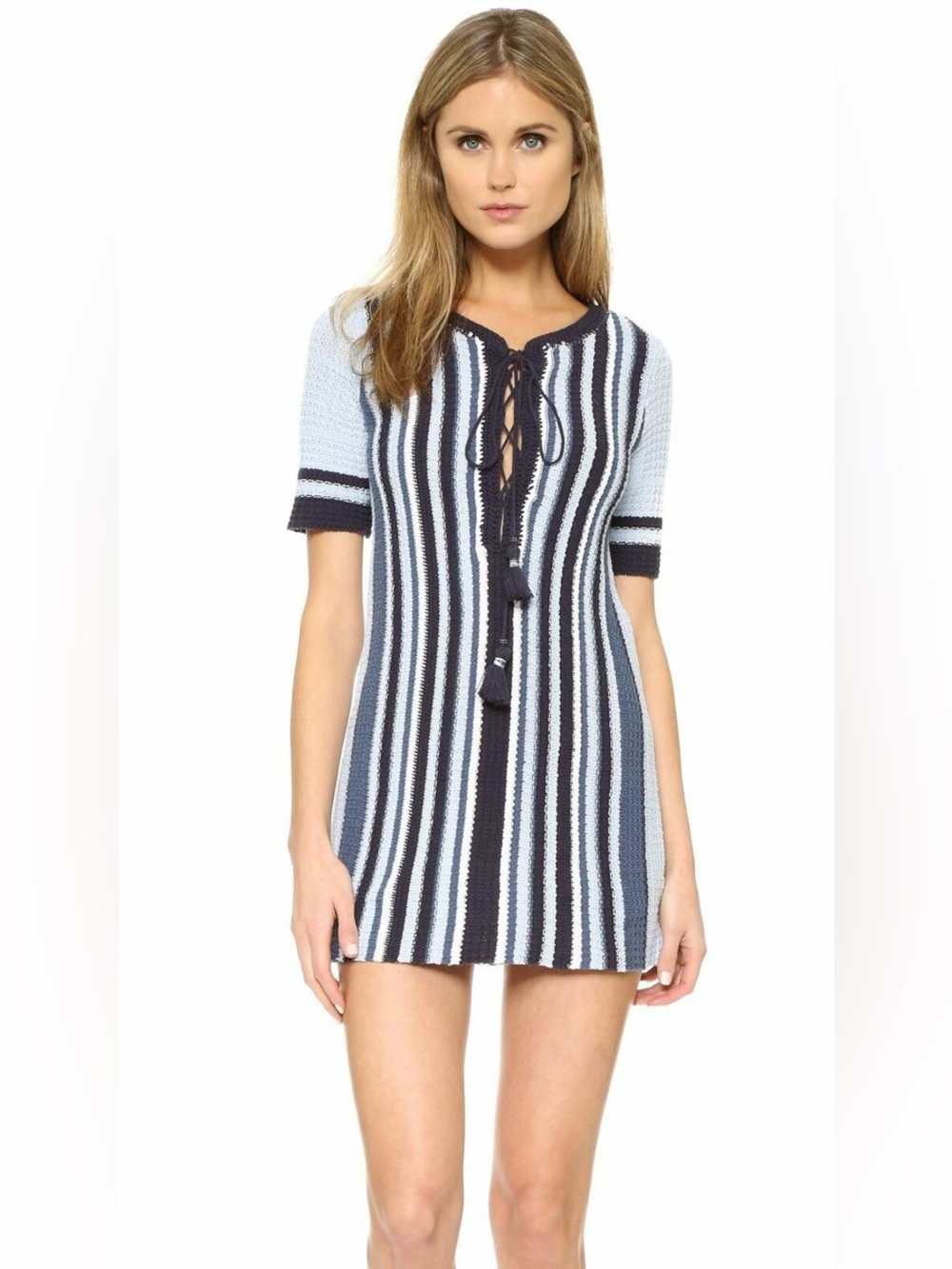 Free People Lollipop Stripped Knit Crochet Cotton Beach Boho Dress Size Medium